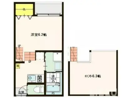 ハーモニーテラス旭ヶ丘(1K/1階)の間取り写真