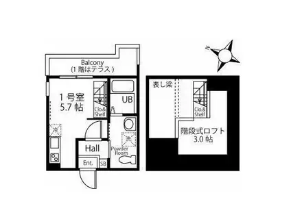 ハーミットクラブハウス横浜松ヶ丘(ワンルーム/1階)の間取り写真