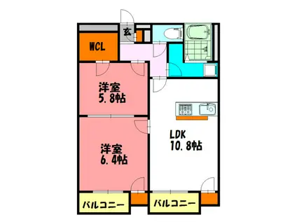 ミランダ錦城(2LDK/1階)の間取り写真