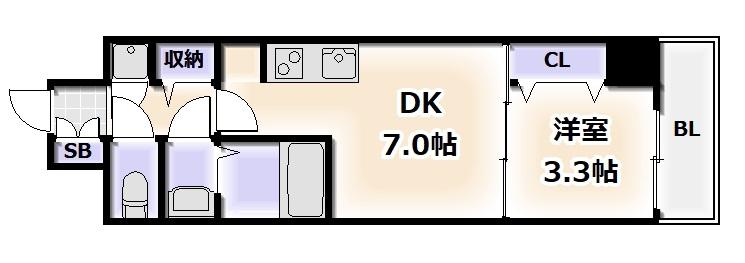 スペーシア日本橋東(1DK/2階)の間取り写真
