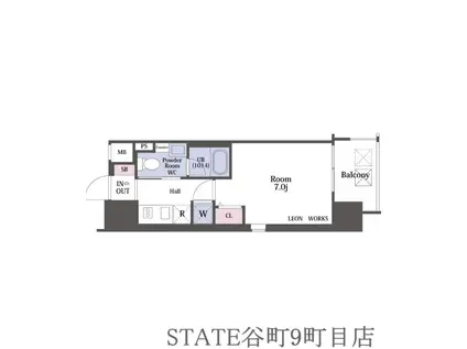 レオンコンフォート谷町六丁目(1K/9階)の間取り写真