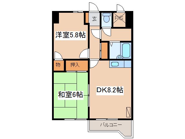 仲浜ハイツ(2DK/6階)の間取り写真