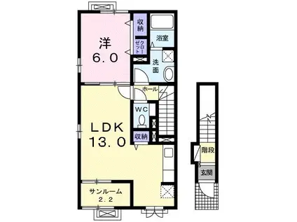 エレガント(1LDK/2階)の間取り写真