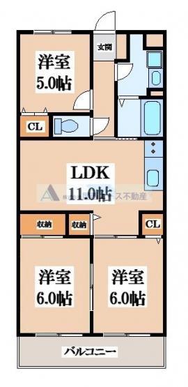 サンヒルズ(3LDK/4階)の間取り写真