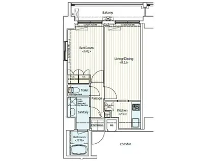 ドゥーエ新富町(1LDK/8階)の間取り写真