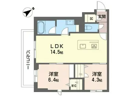 ゼフィール(2LDK/2階)の間取り写真