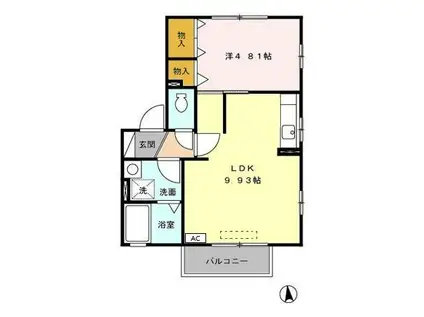 リビングタウン小鹿B(1LDK/2階)の間取り写真