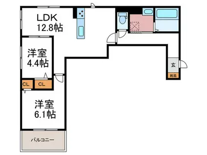 ヌーベル・ヴィ―侍従池(2LDK/1階)の間取り写真