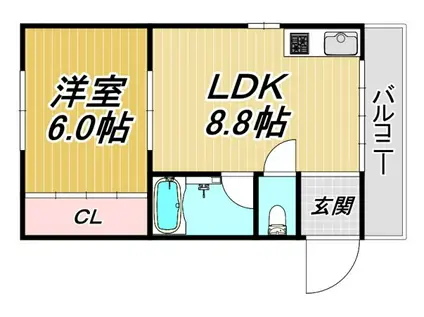 第11キャスル塚口(1LDK/1階)の間取り写真