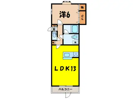 プラムハイツB(1LDK/2階)の間取り写真