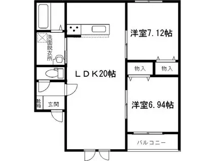 レパンドールII(2LDK/1階)の間取り写真