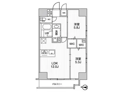 ROOTS KIKUKAWA(2LDK/9階)の間取り写真