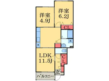 シンパシーノース(2LDK/1階)の間取り写真