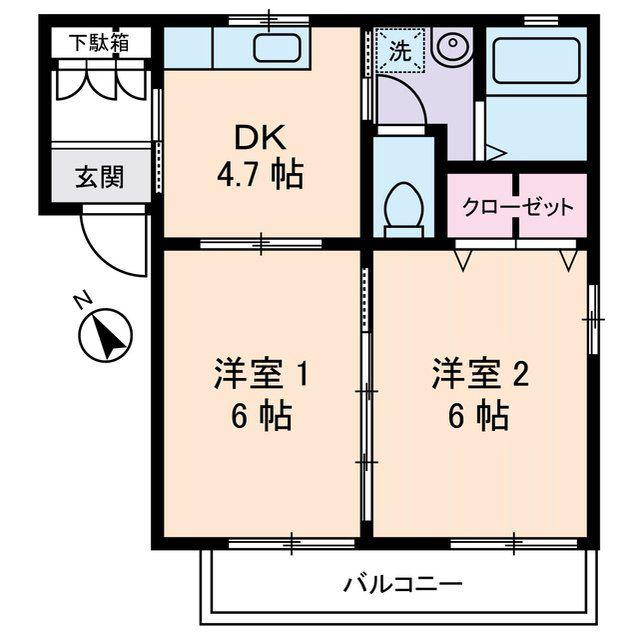 フジパレスA(2DK/1階)の間取り写真