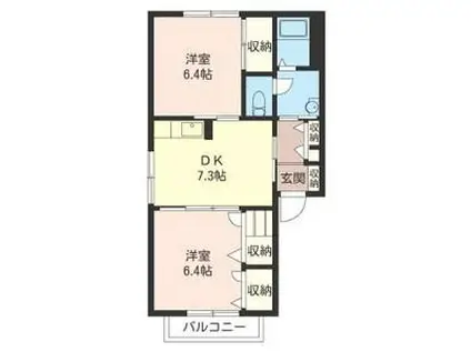 マークヒルズ(2DK/1階)の間取り写真