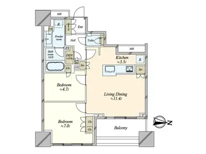 プラウドタワー亀戸クロスブライトタワー(2LDK/3階)の間取り写真