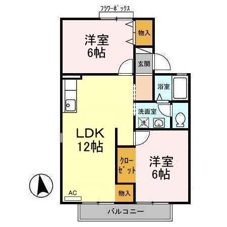 グリューネハイツ D(2LDK/1階)の間取り写真