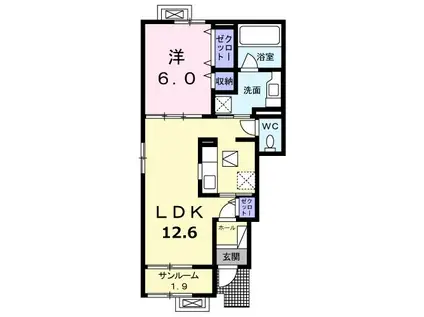 ラフィナート大崎 B(1LDK/1階)の間取り写真