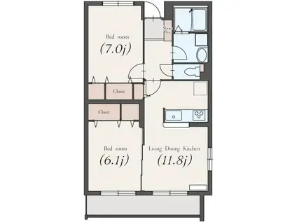 ソレアード(2LDK/2階)の間取り写真