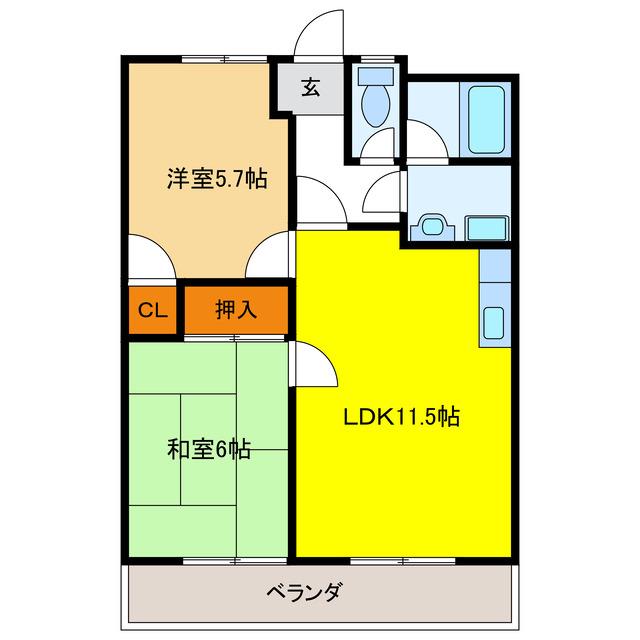 ハイツ園城(2LDK/3階)の間取り写真