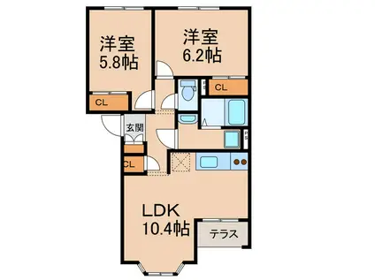 エルハイム シンシア A棟(2LDK/1階)の間取り写真