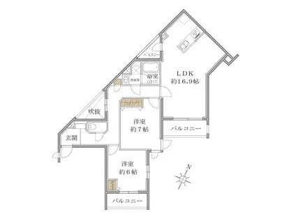 東急田園都市線 溝の口駅 徒歩6分 4階建 新築(2LDK/2階)の間取り写真