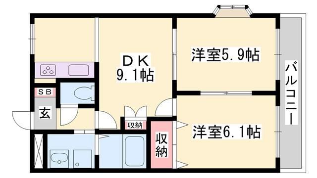 INGLE SIDE(2DK/1階)の間取り写真