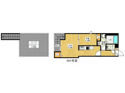 GRANDTIC南天神(1LDK/2階)の間取り写真