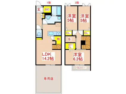 ミルクレープ新富(3SLDK/1階)の間取り写真