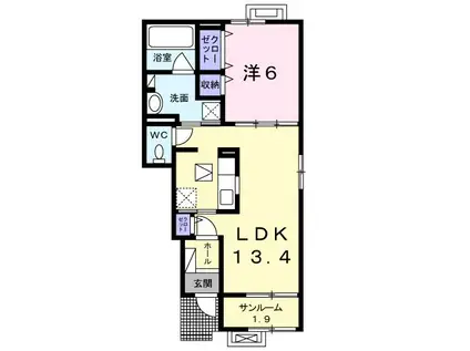 メゾンひばり(1LDK/1階)の間取り写真