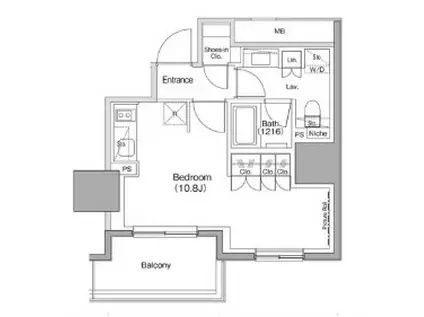 ザ・パークハビオ麻布十番(ワンルーム/4階)の間取り写真