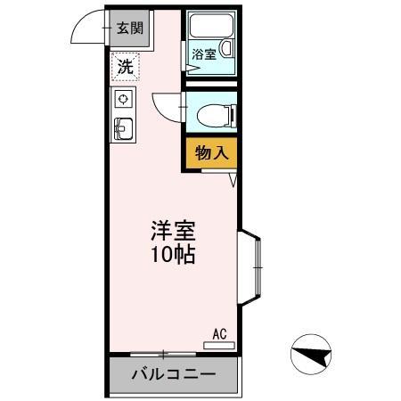 バウハウス2番館(ワンルーム/1階)の間取り写真