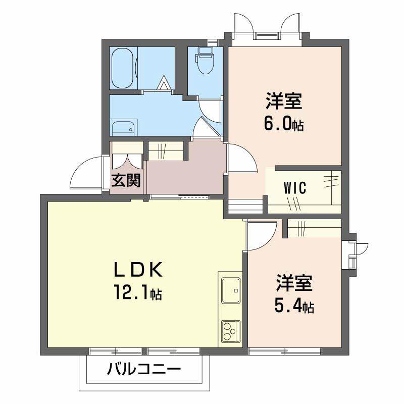 メゾンクレール原II B(2LDK/2階)の間取り写真