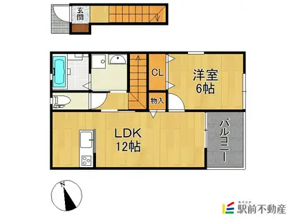 K-IDEAL荒尾III A棟(1LDK/2階)の間取り写真