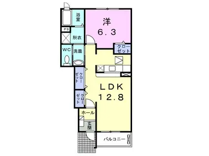 プラシード福浦D(1LDK/1階)の間取り写真