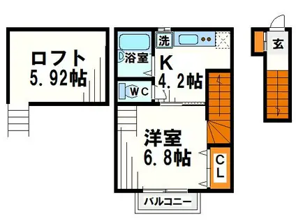 SHUKURA菊野台(1K/2階)の間取り写真