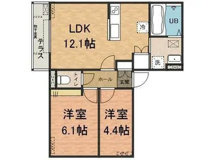 グランデイル(2LDK/1階)の間取り写真