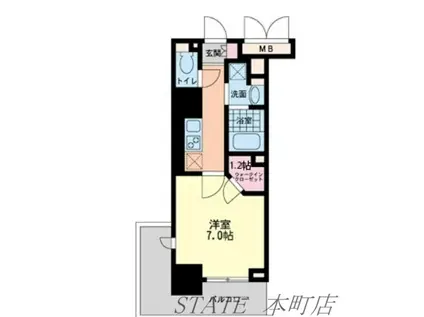 ハビテ靱センターコート(1K/3階)の間取り写真