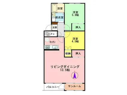 コンフォートあたご(2LDK/2階)の間取り写真
