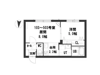 グランメールメイビス(1LDK/5階)の間取り写真
