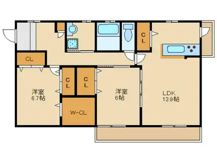 ファインヴューII(2LDK/2階)の間取り写真