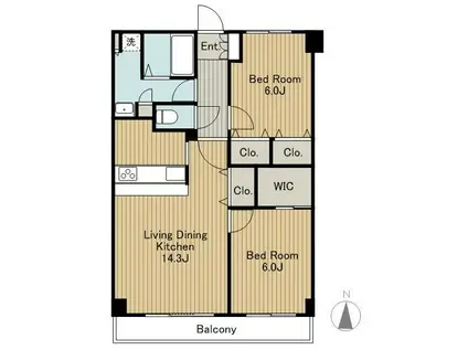 ソサエティ柿の木坂アネックス(2LDK/4階)の間取り写真