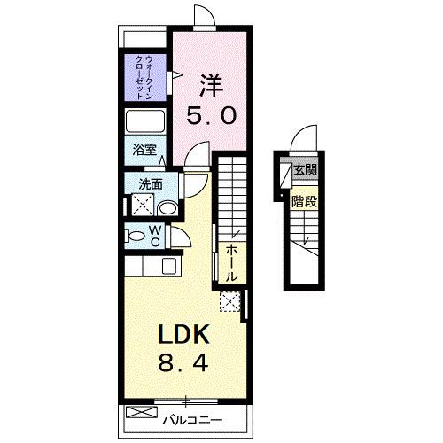 サンフラワーK(1DK/2階)の間取り写真