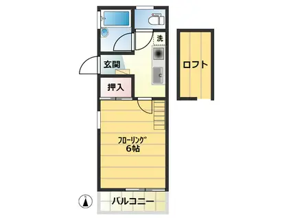 サウスWELL(1K/2階)の間取り写真