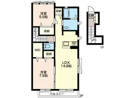 グランKコートL(2LDK/2階)の間取り写真