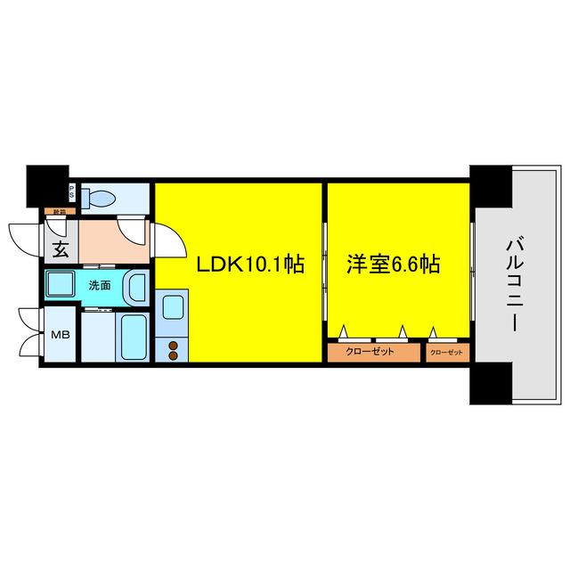 ベリー海老江(1LDK/13階)の間取り写真