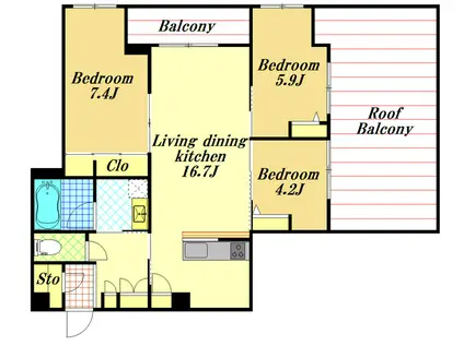 55-1ウラヤス(3LDK/4階)の間取り写真