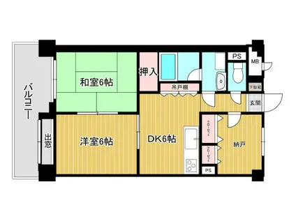 ロワイヤルユウ大牟田・荒尾(2DK/5階)の間取り写真