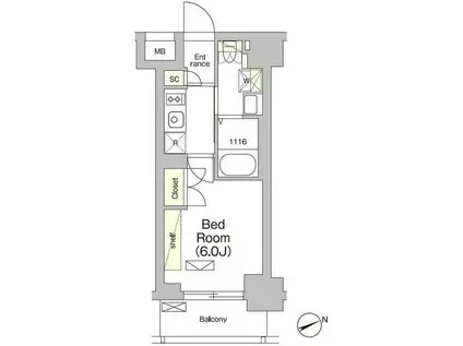 テラス大崎(1K/1階)の間取り写真