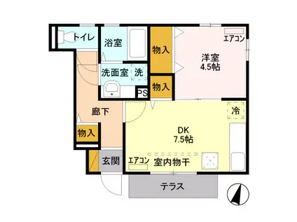 プラシードII(1LDK/1階)の間取り写真
